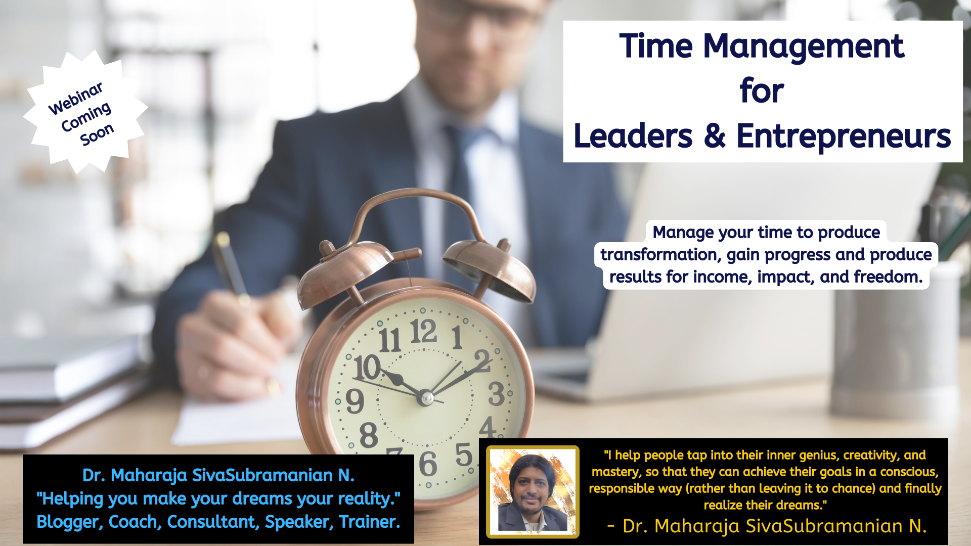 Time Management for Leaders and Entrepreneurs. – Upcoming free webinar.