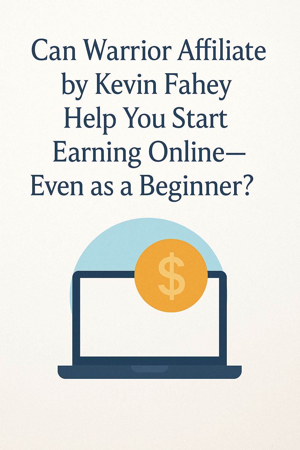Can Warrior Affiliate by Kevin Fahey Help You Start Earning Online—Even as a Beginner? Warrior Affiliate promotional graphic showing laptop and dollar icon with headline text, designed to attract beginner affiliate marketers to Kevin Fahey’s system.