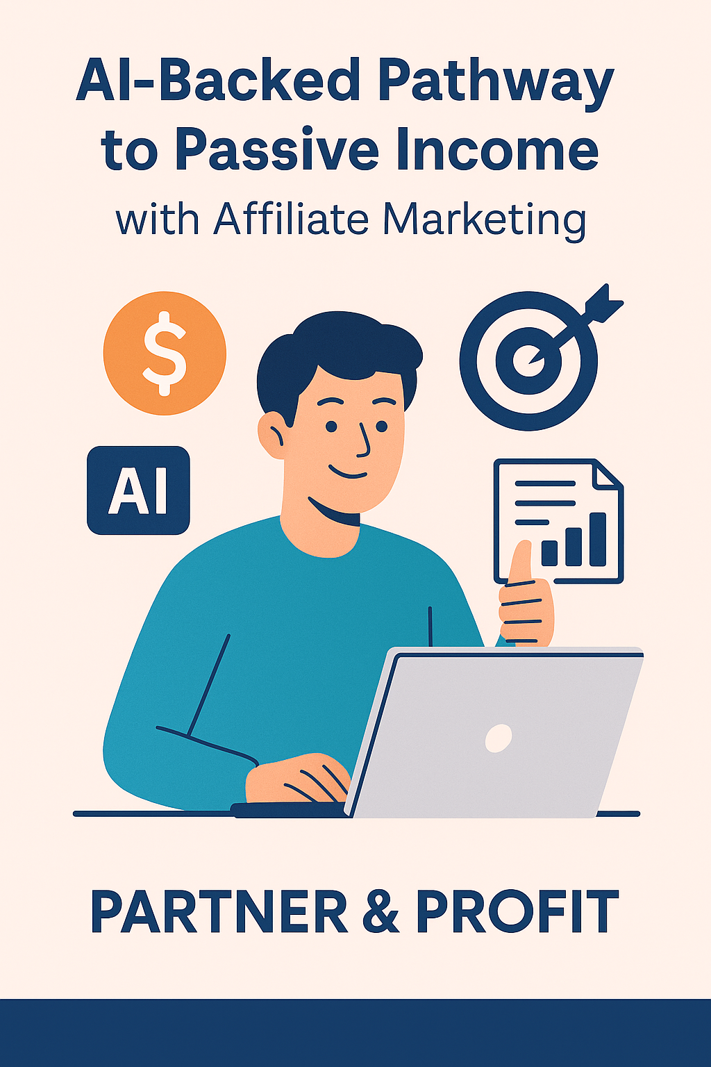 AI-Backed Affiliate System for Passive Income. Discover how Partner & Profit helps you start earning online using a fully done-for-you affiliate funnel and AI-powered tools — even if you're brand new. Designed for clarity, built for results. Illustration of a smiling man at his laptop surrounded by AI and marketing icons, representing a simple AI-powered affiliate income system.