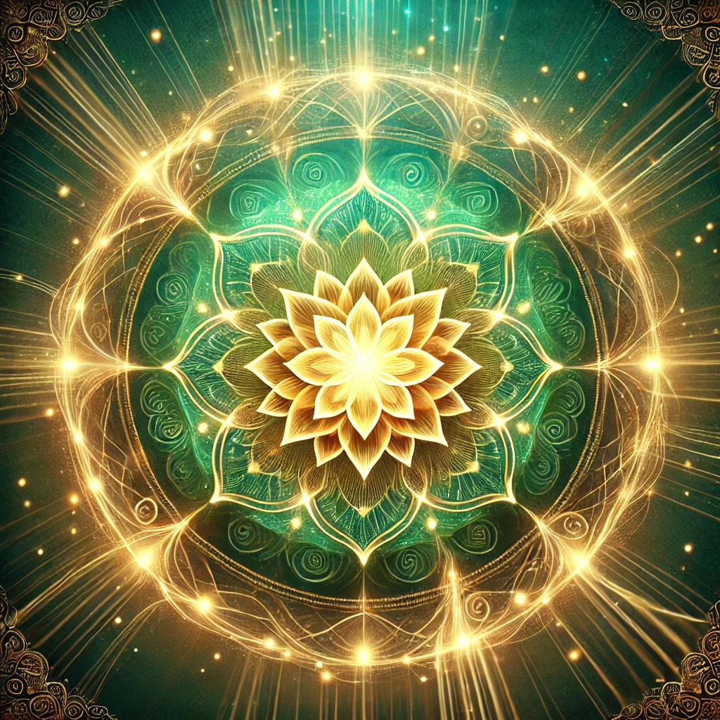 Gateway_Health_Vital_Energy.png Gateway of Health & Vital Energy Emerald green mandala with radiant lotus and golden sun rays symbolizing vitality, life force, and radiant health A glowing emerald-green mandala radiating golden streams of prana. At its center, a radiant lotus blossoms, symbolizing vitality and renewal. Golden sun rays extend outward, representing strong immunity, rejuvenation, and inner strength. The imagery invokes vitality, healing, and radiant life force.