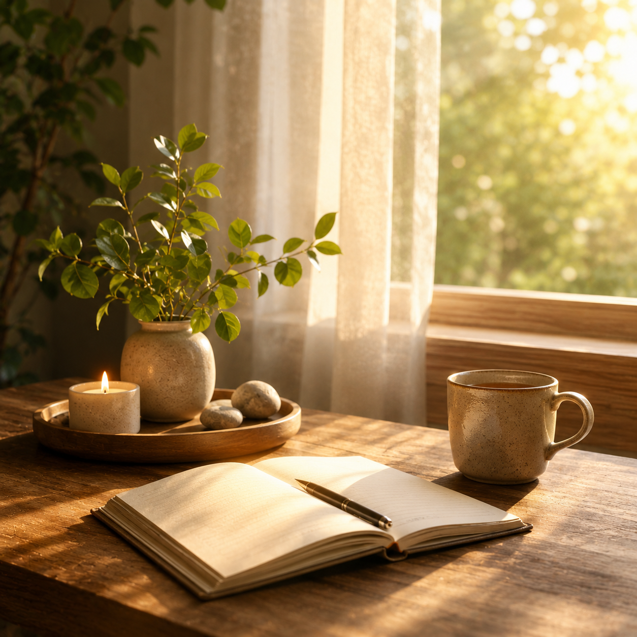 Cozy sunlit nook with calm details Peace Often Begins in Quiet Moments