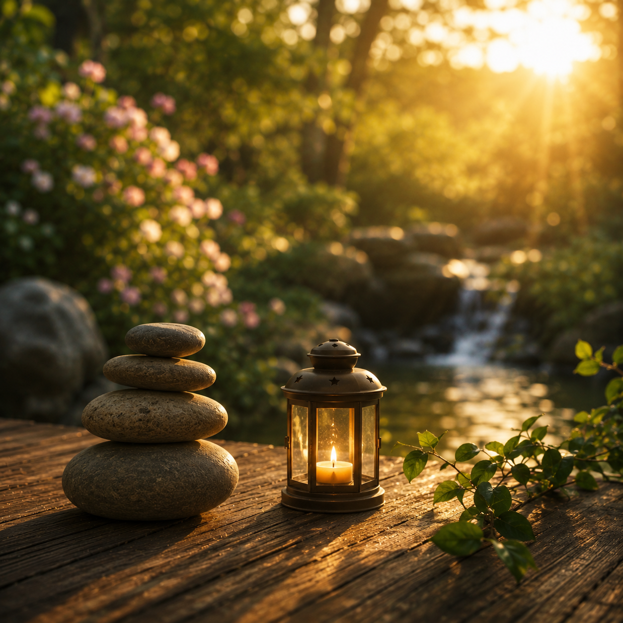 Tranquil garden retreat at sunrise You Are Allowed to Slow Down and Breathe